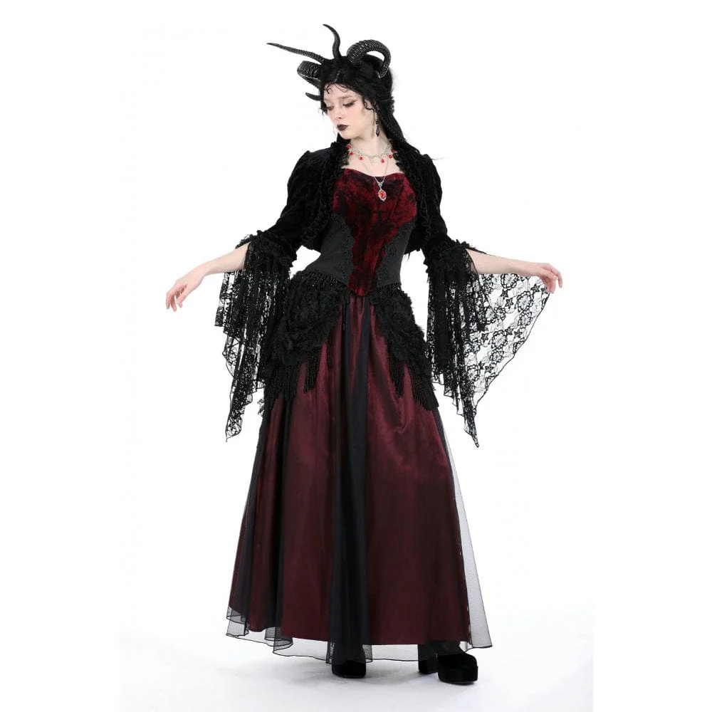 Women's Gothic Puff Sleeved Ruffled Velvet Cape - Image 4