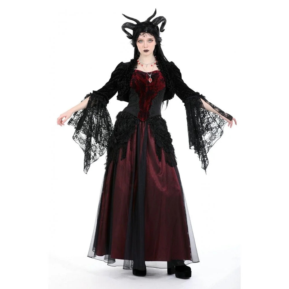 Women's Gothic Puff Sleeved Ruffled Velvet Cape - Image 6