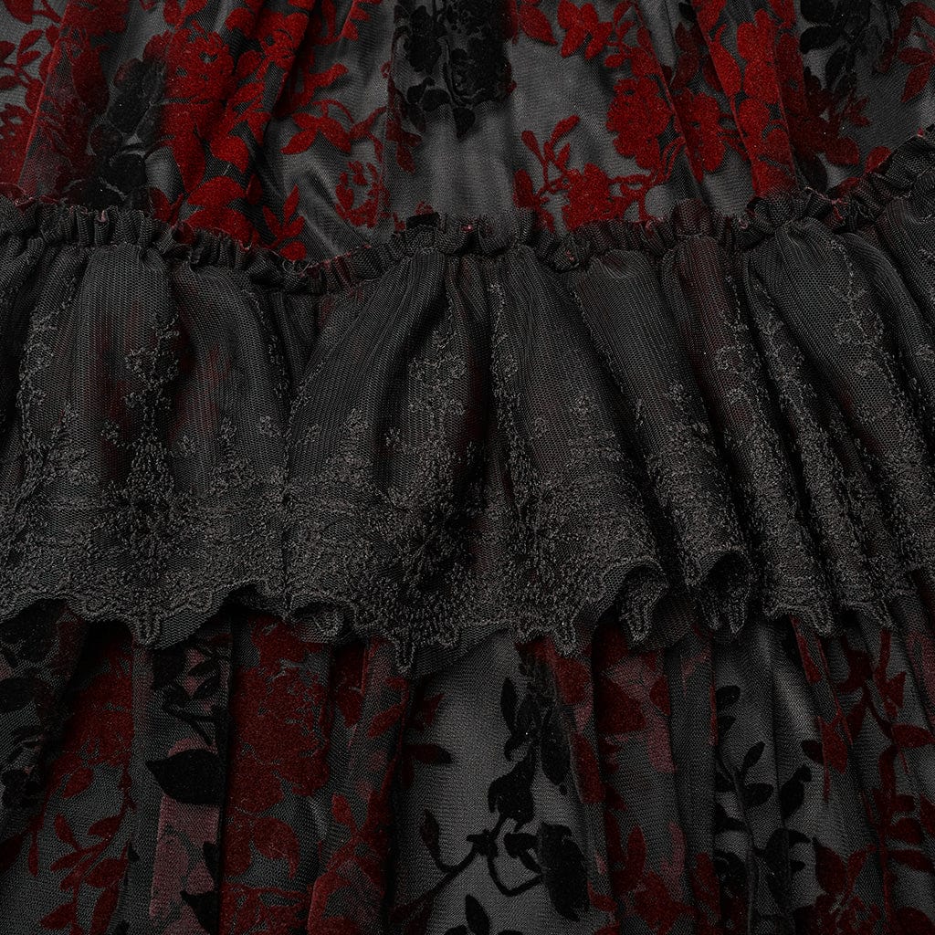Women's Gothic Puff Sleeved Ruffles Lace Wedding Dress - Image 16