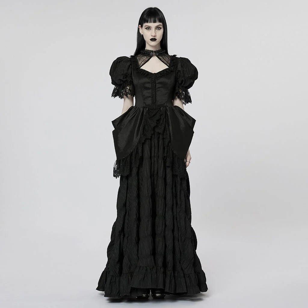 Women's Gothic Puff Sleeved Ruffles Layered Wedding Dress - Image 2