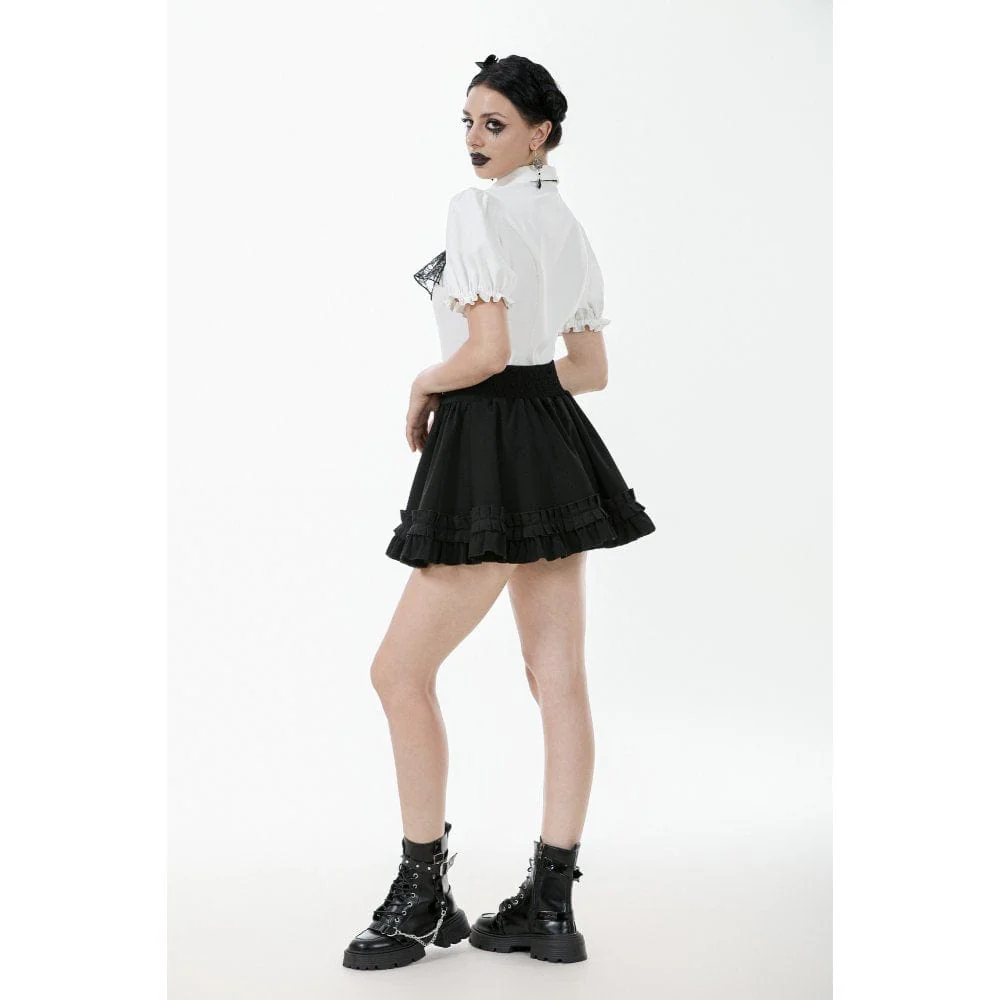 Women's Gothic Puff Sleeved Short Sleeved Shirt with Lace Bow Tie - Image 8