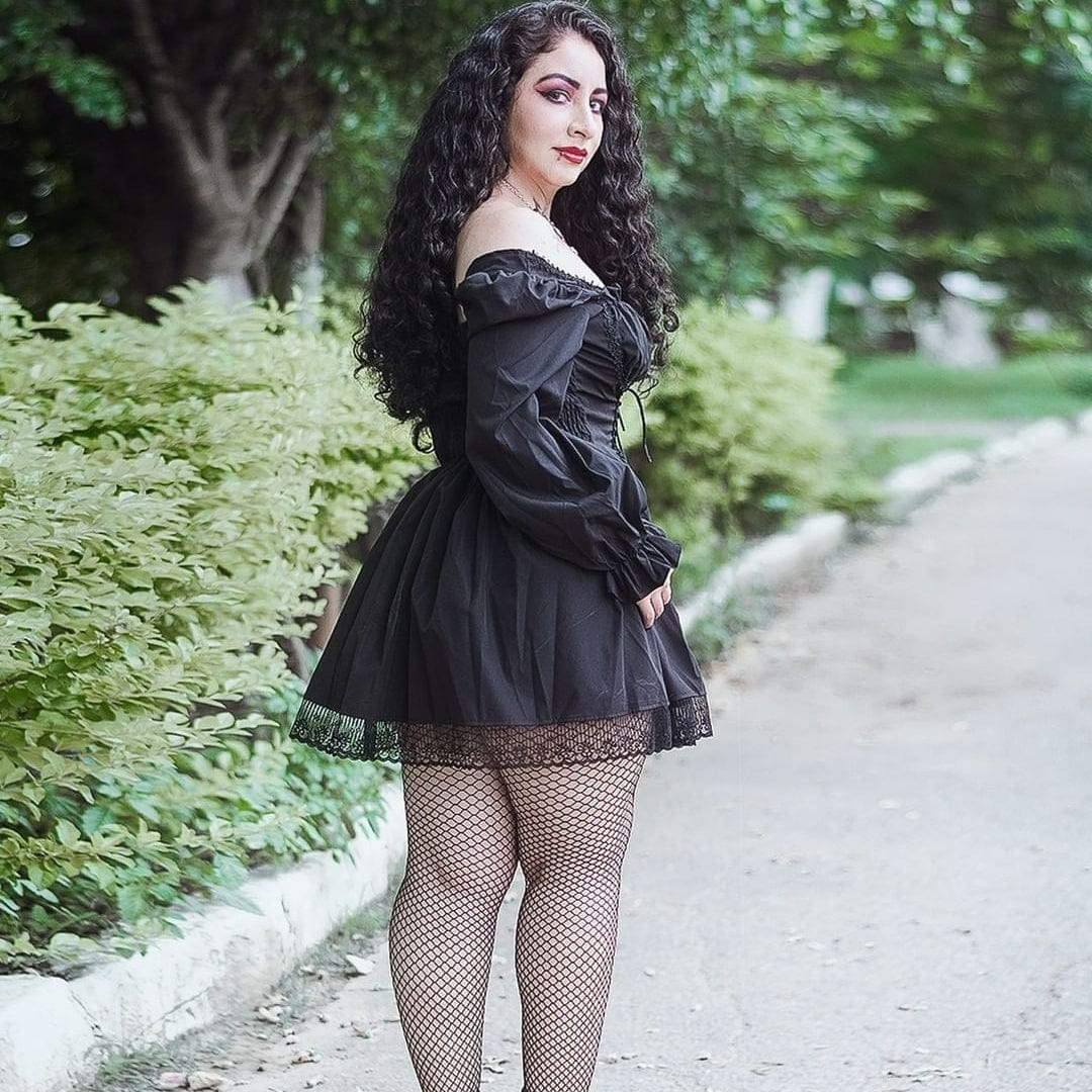 Women's Gothic Puff Sleeved Strappy Ruched Dress - Image 6