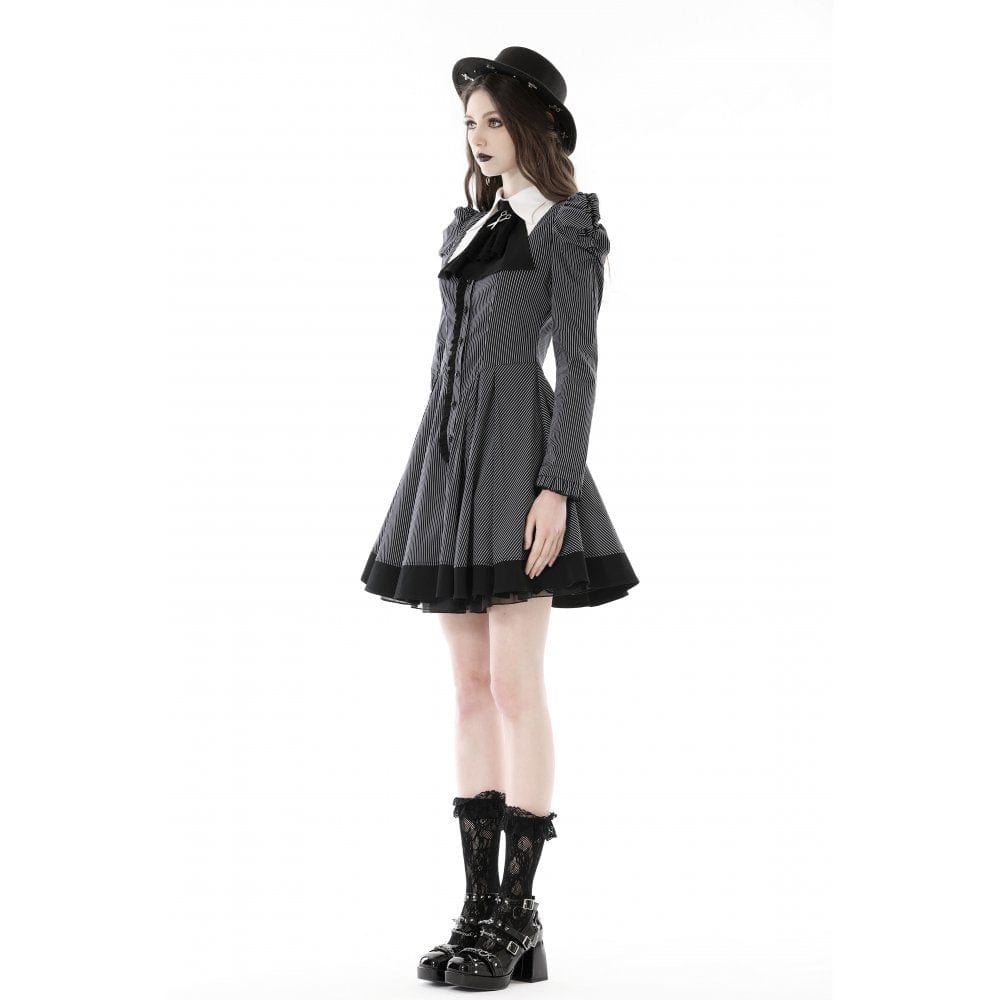 Women's Gothic Puff Sleeved Striped Dress - Image 6
