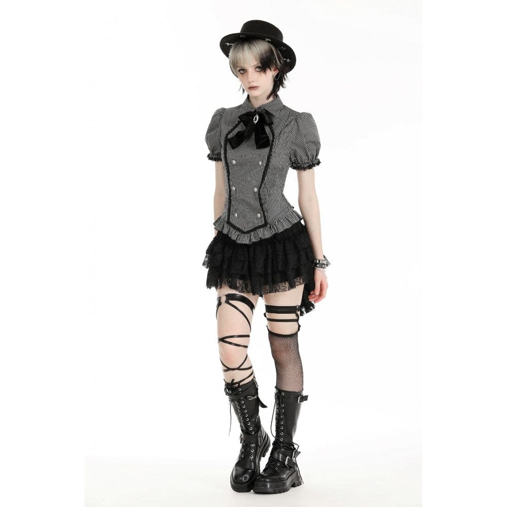 Women's Gothic Puff Sleeved Striped Shirt - Image 3