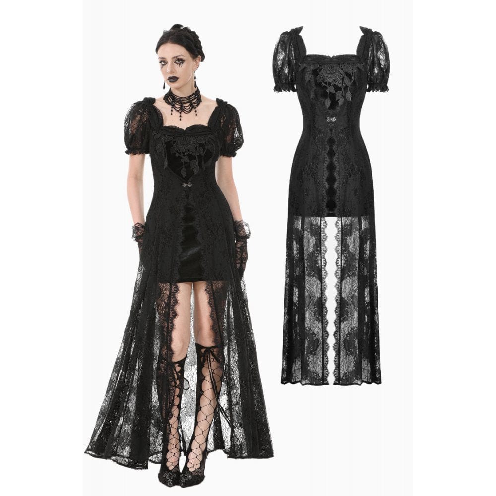 Women's Gothic Puff Sleeved Two-piece Lace Maxi Dress Wedding Dress