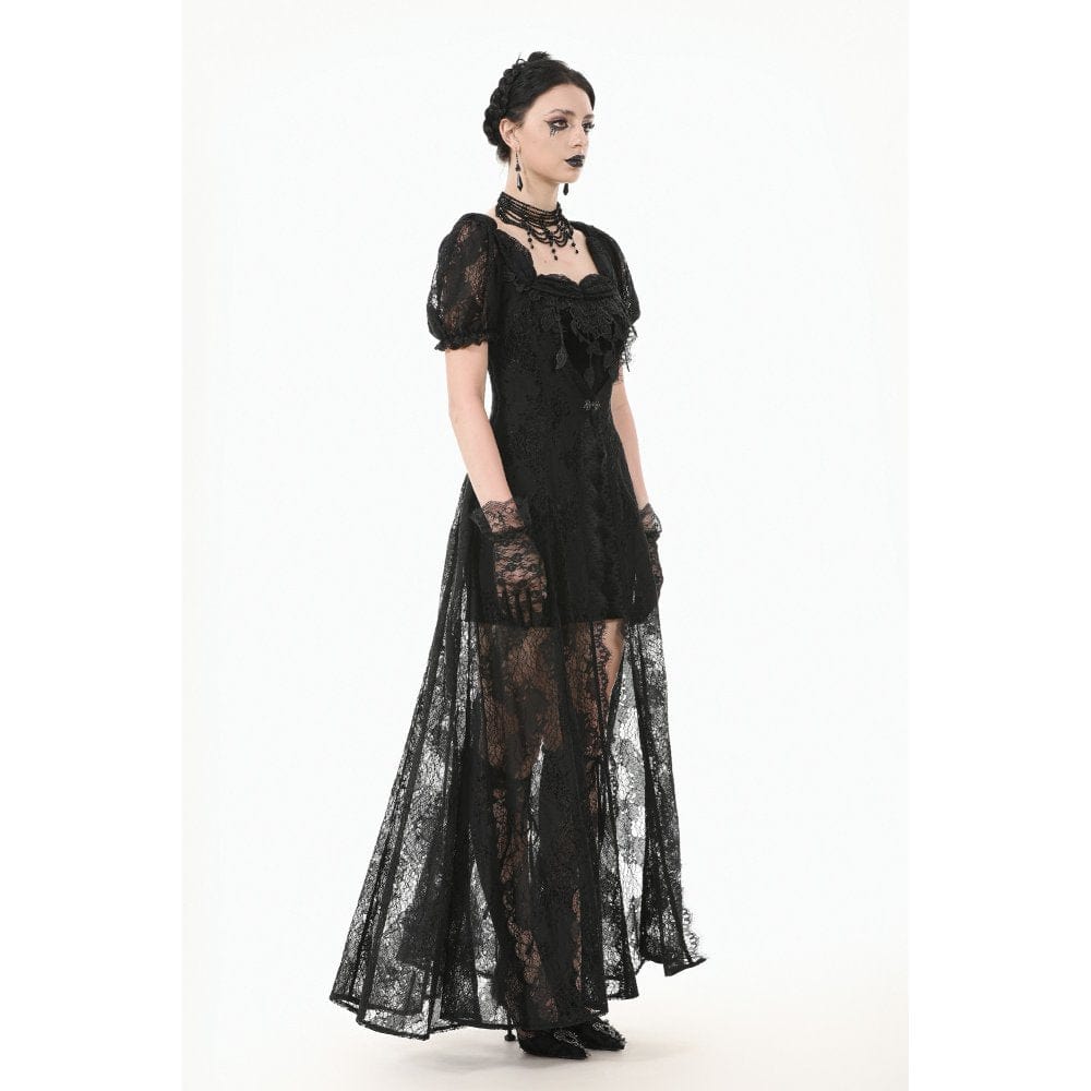 Women's Gothic Puff Sleeved Two-piece Lace Maxi Dress Wedding Dress - Image 10