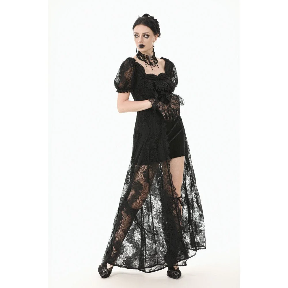 Women's Gothic Puff Sleeved Two-piece Lace Maxi Dress Wedding Dress - Image 6