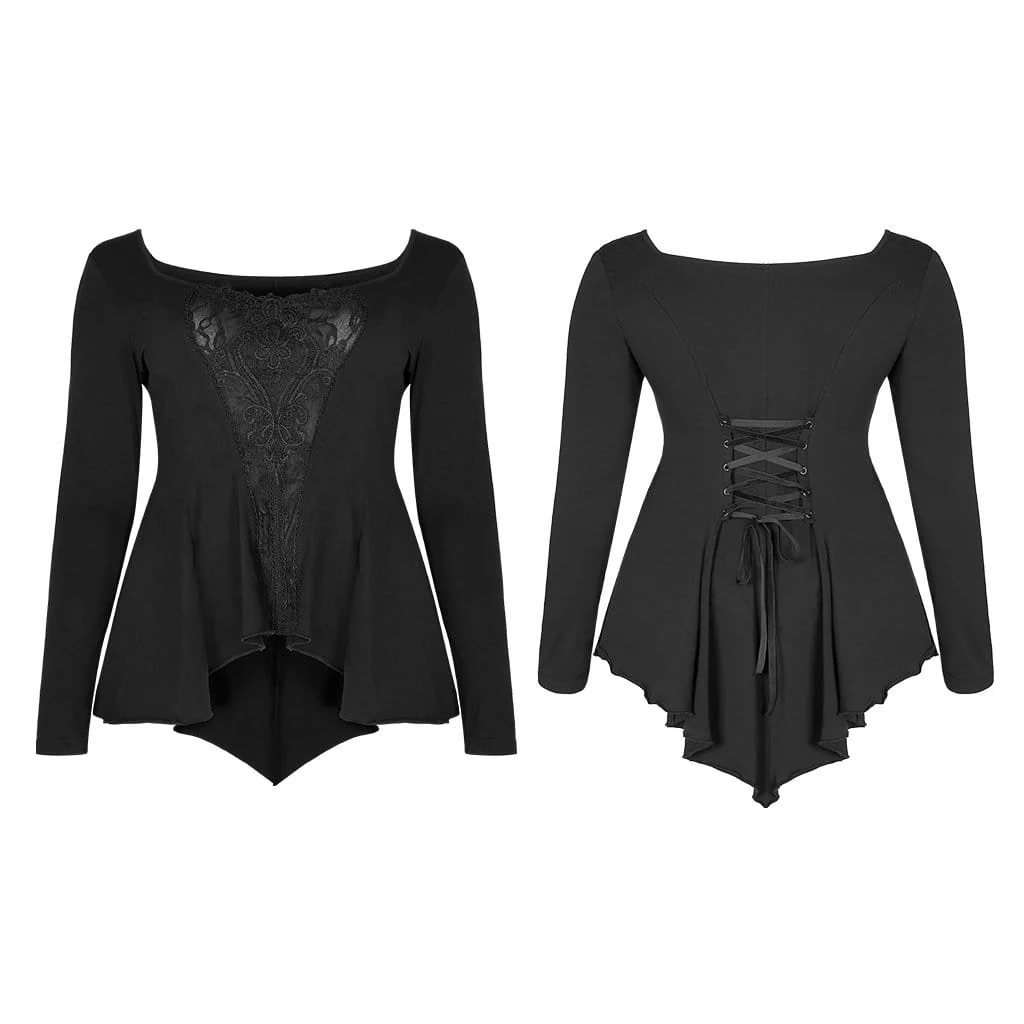 Women's Gothic Punk Black Asymmetrical Full Sleeve Top with Scoop Neck - Image 5