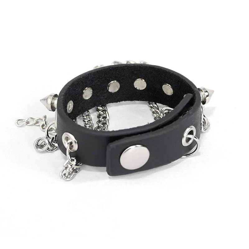 Women's Gothic Punk Black Faux Leather Chain and Studs Wristbands - Image 3