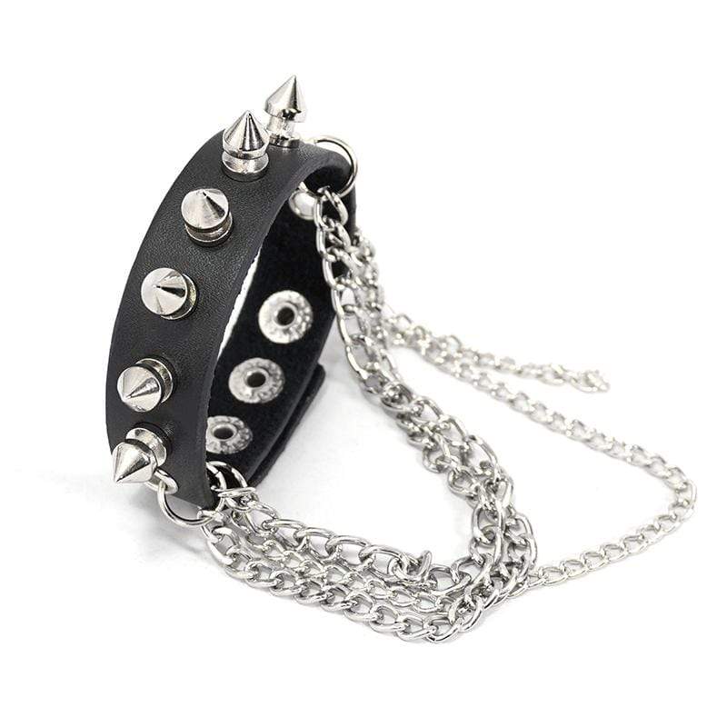 Women's Gothic Punk Black Faux Leather Chain and Studs Wristbands - Image 4