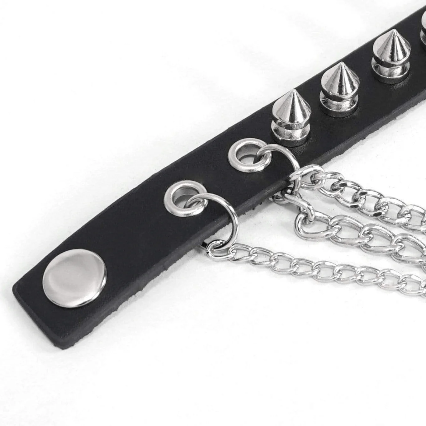 Women's Gothic Punk Black Faux Leather Chain and Studs Wristbands - Image 5
