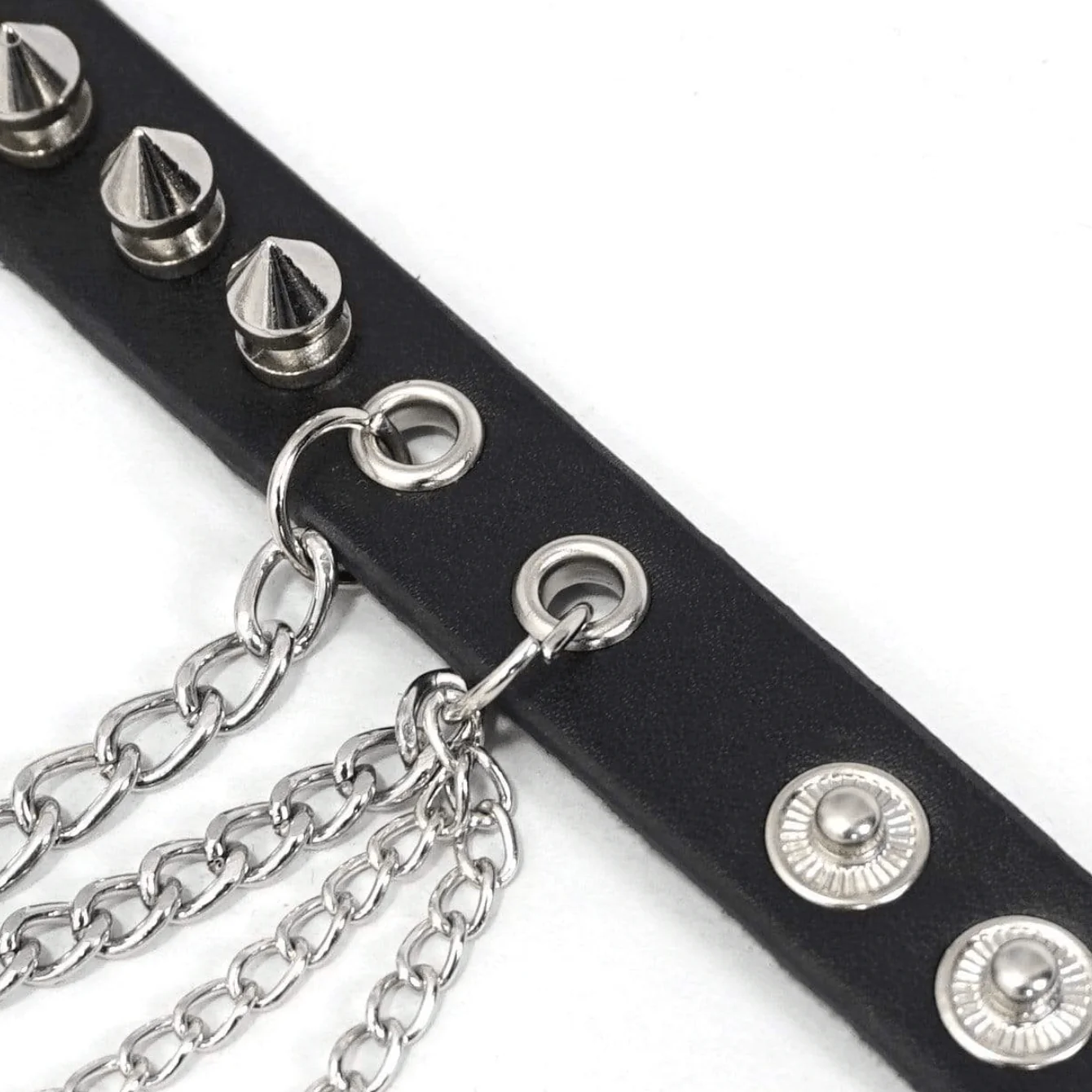 Women's Gothic Punk Black Faux Leather Chain and Studs Wristbands - Image 6