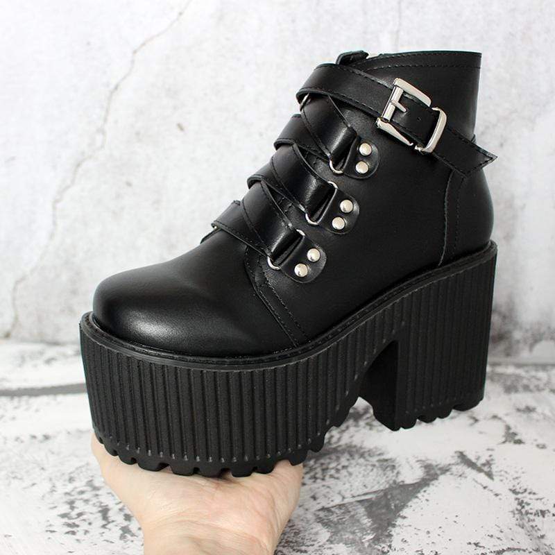 Women's Gothic Punk Buckle Zipper Platform Boots - Image 2