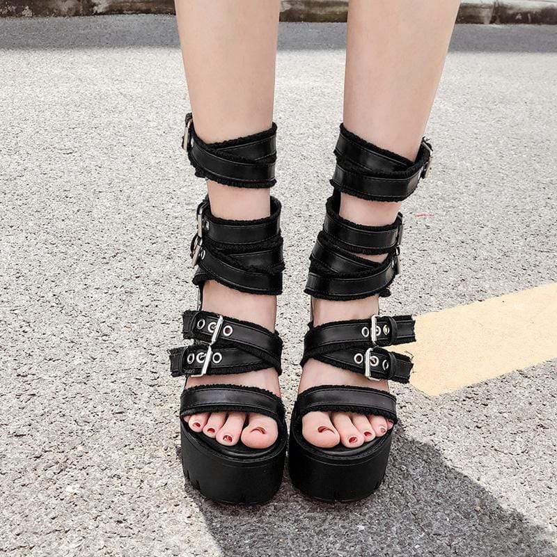 Women's Gothic Punk Buckles Mid-calf Gladiator Boots - Image 3