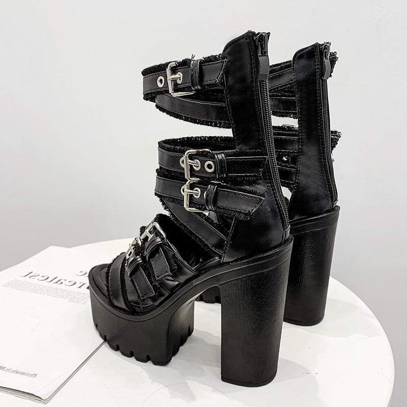 Women's Gothic Punk Buckles Mid-calf Gladiator Boots - Image 5