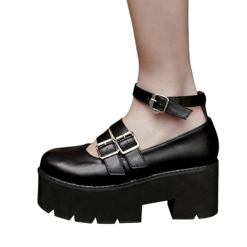 Women's Gothic Punk Buckles Platform Lolita Shoes - Image 2