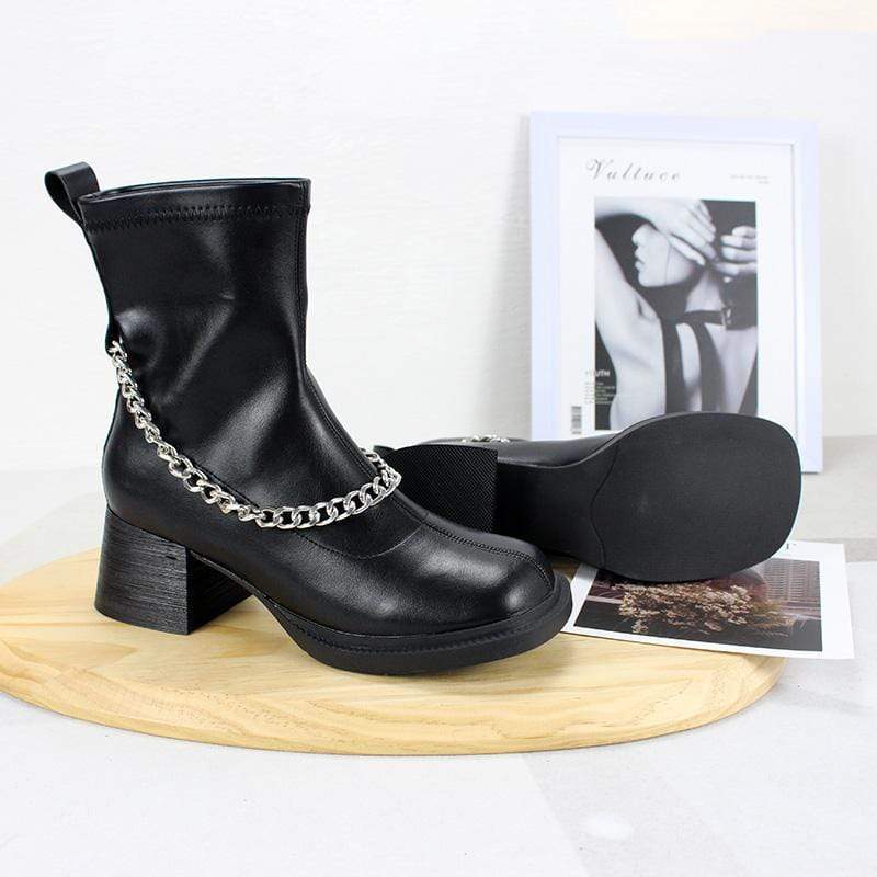 Women's Gothic Punk Chain Wedge Chelsea Boots - Image 4