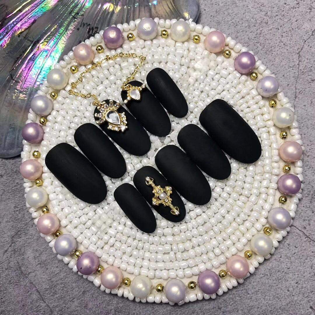 Women's Gothic Punk Cross Pearl Chain Nail Patch - Image 2