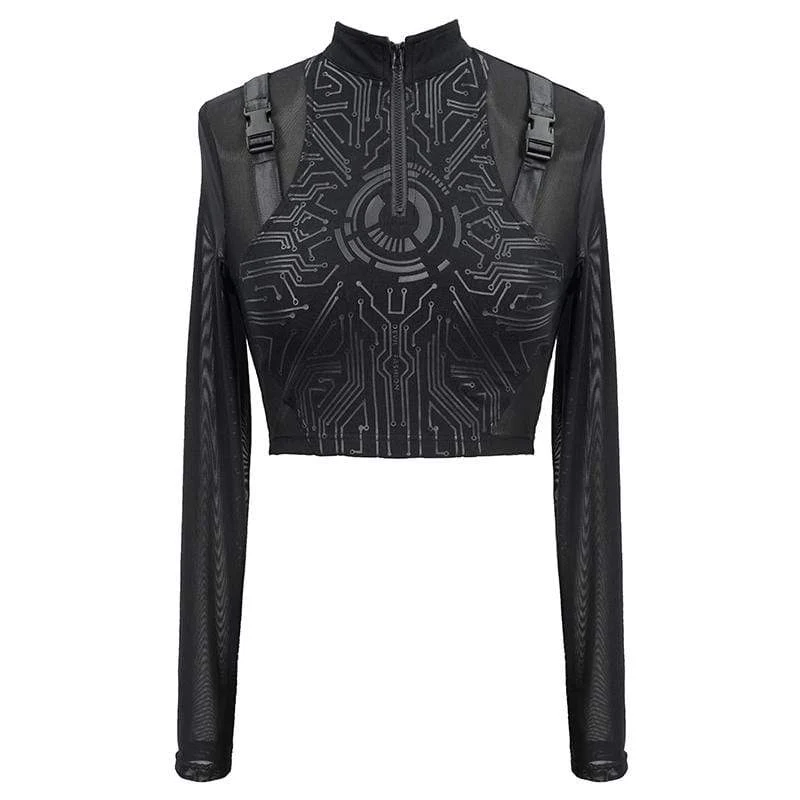 Women's Gothic Lace Overlay Scottish Check Short Puffed Sleeve Tops - Image 4