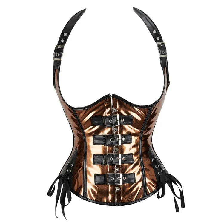 Women's Gothic Punk Halterneck Buckles Underbust Corset - Image 11