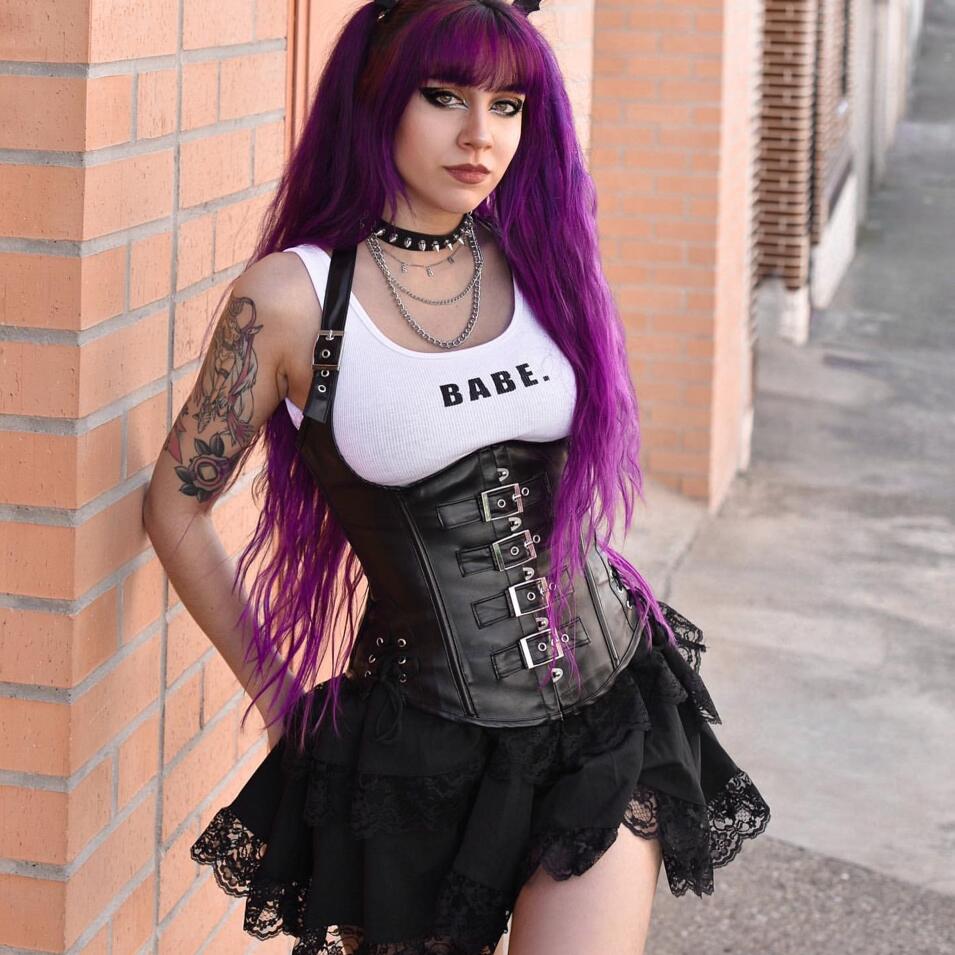 Women's Gothic Punk Halterneck Buckles Underbust Corset - Image 2