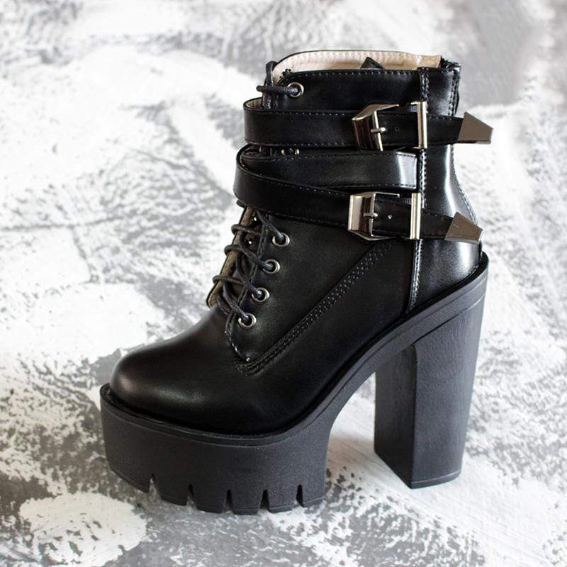 Women's Gothic Punk Lace-up Buckles Chunky Heel Boots - Image 2