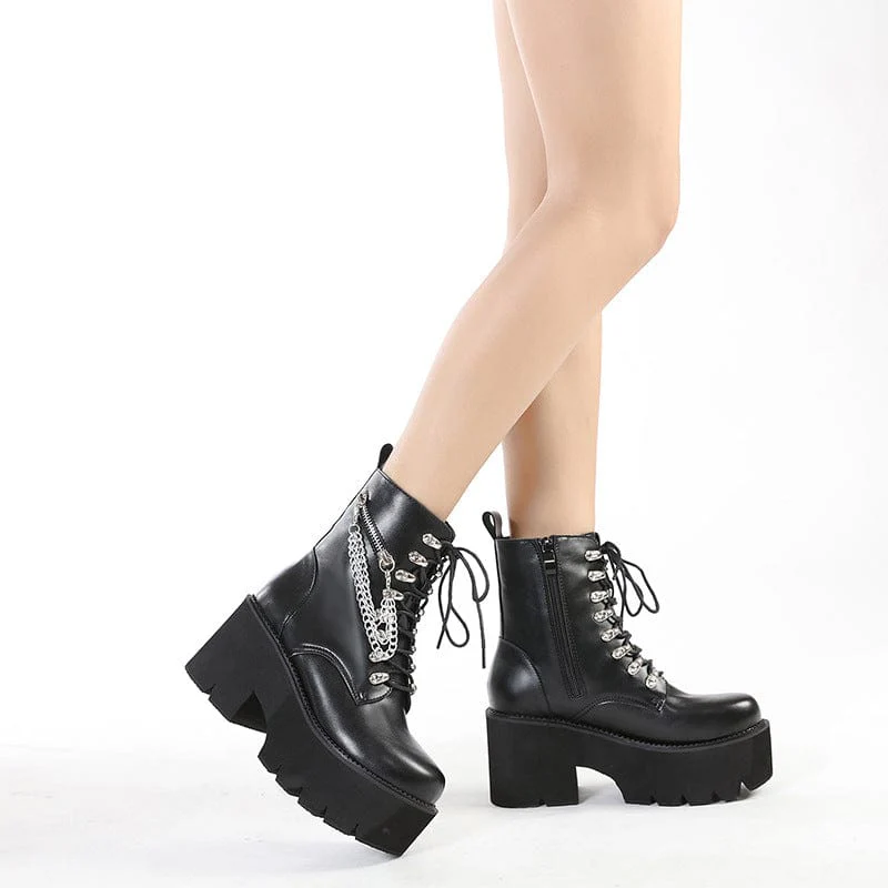 Women's Gothic Punk Lace-up Chain Platform Boots - Image 5