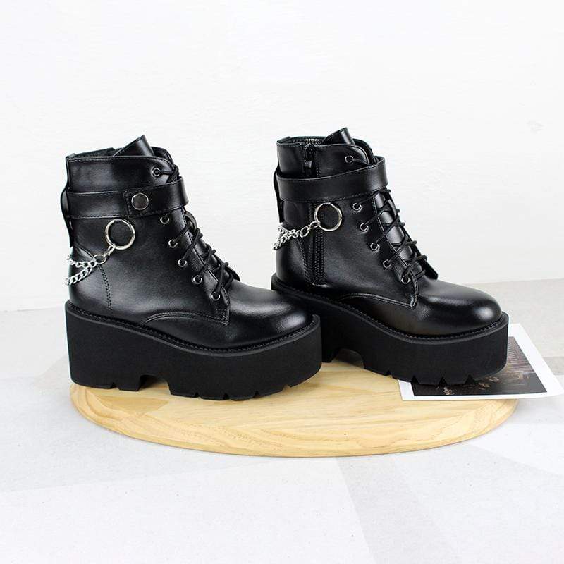 Women's Gothic Punk Lace-up Platform Boots with Chain - Image 4
