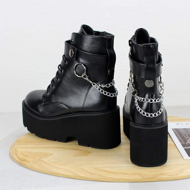 Women's Gothic Punk Lace-up Platform Boots with Chain - Image 5