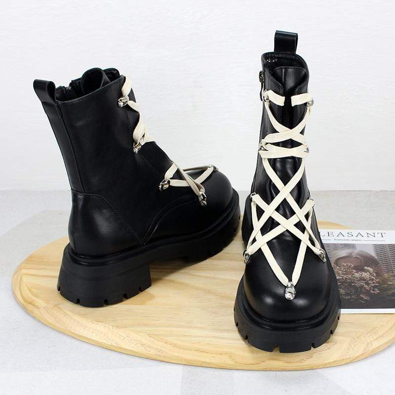 Women's Gothic Punk Lace-up Zipper Buskin Boots - Image 4