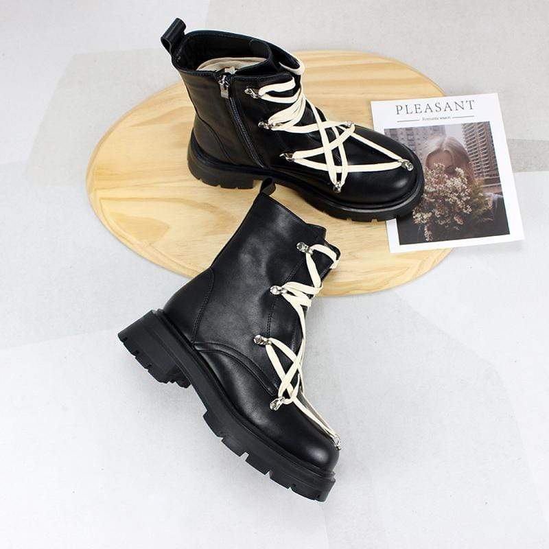 Women's Gothic Punk Lace-up Zipper Buskin Boots - Image 5