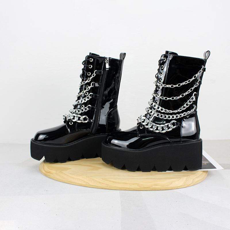 Women's Gothic Punk Patent Leather Boots with Chain - Image 4