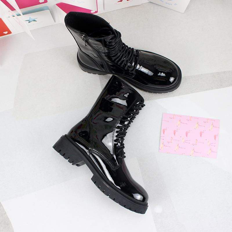 Women's Gothic Punk Patent Leather Buskin Boots - Image 2