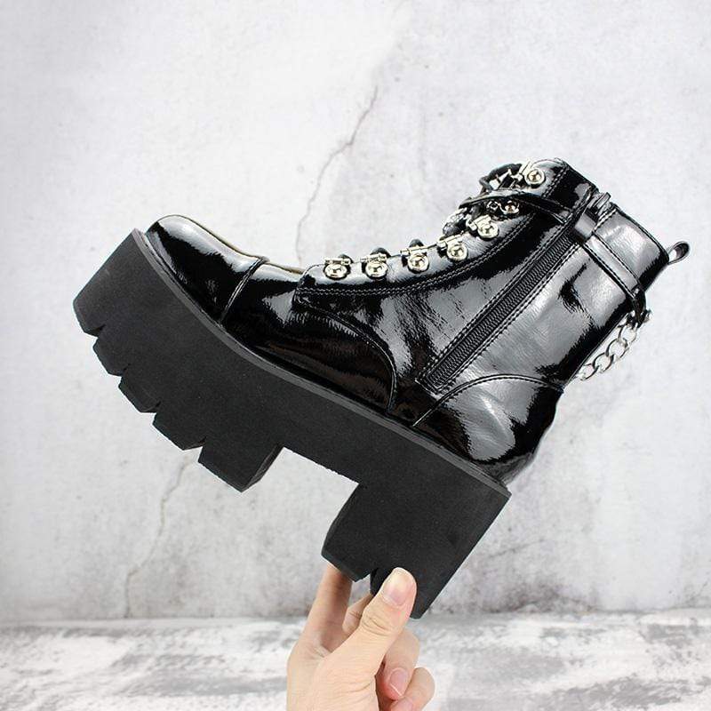Women's Gothic Punk Patent Leather Lace Up Boots - Image 3