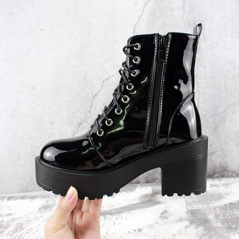 Women's Gothic Punk Patent Leather Zipper Boots - Image 3