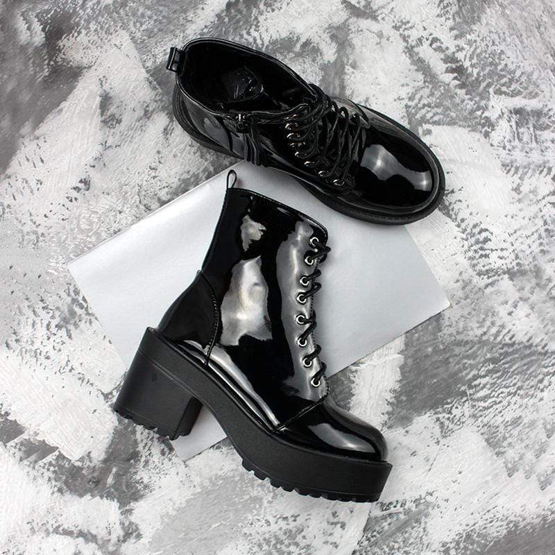 Women's Gothic Punk Patent Leather Zipper Boots - Image 5