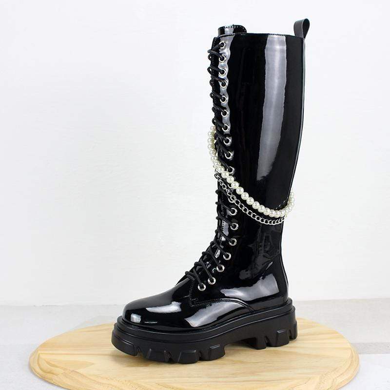 Women's Gothic Punk Thigh High Boots with Pearl Chain - Image 2