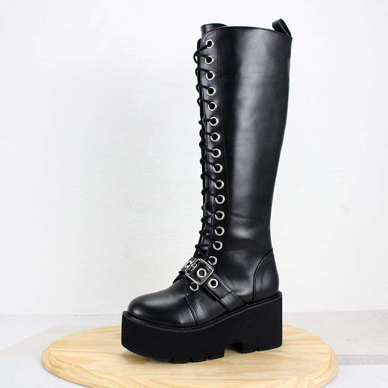 Women's Gothic Punk Zipper Buckle Thigh High Boots - Image 2
