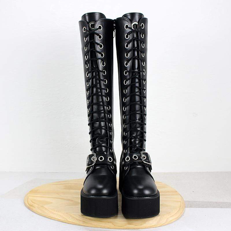 Women's Gothic Punk Zipper Buckle Thigh High Boots - Image 3