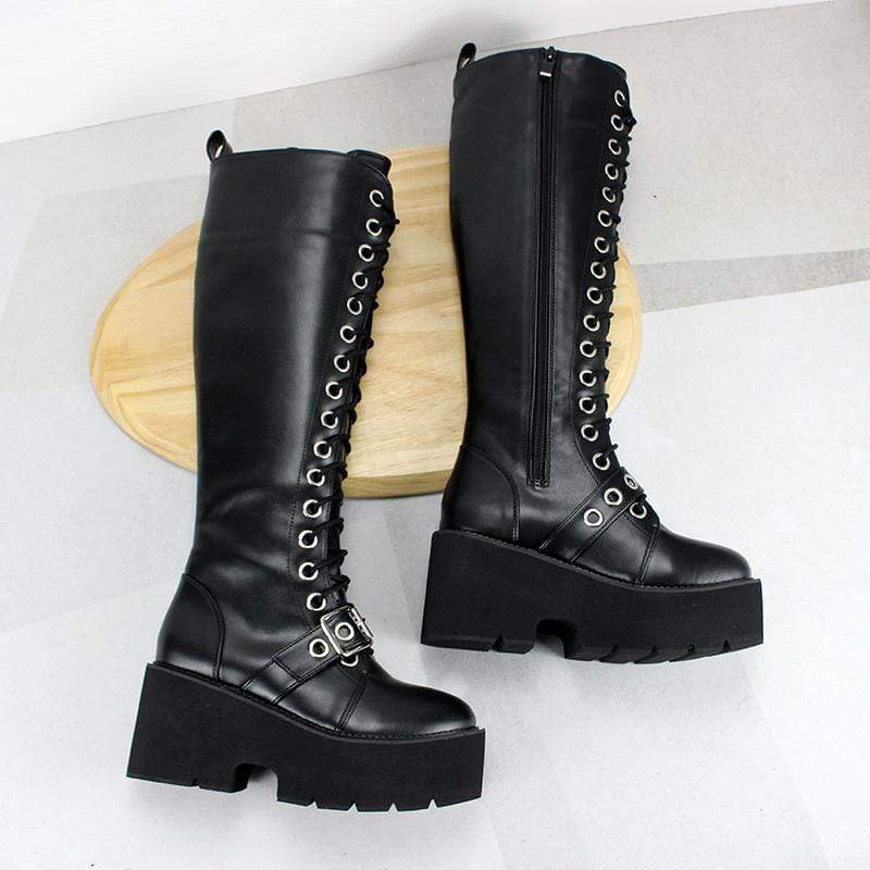 Women's Gothic Punk Zipper Buckle Thigh High Boots - Image 5