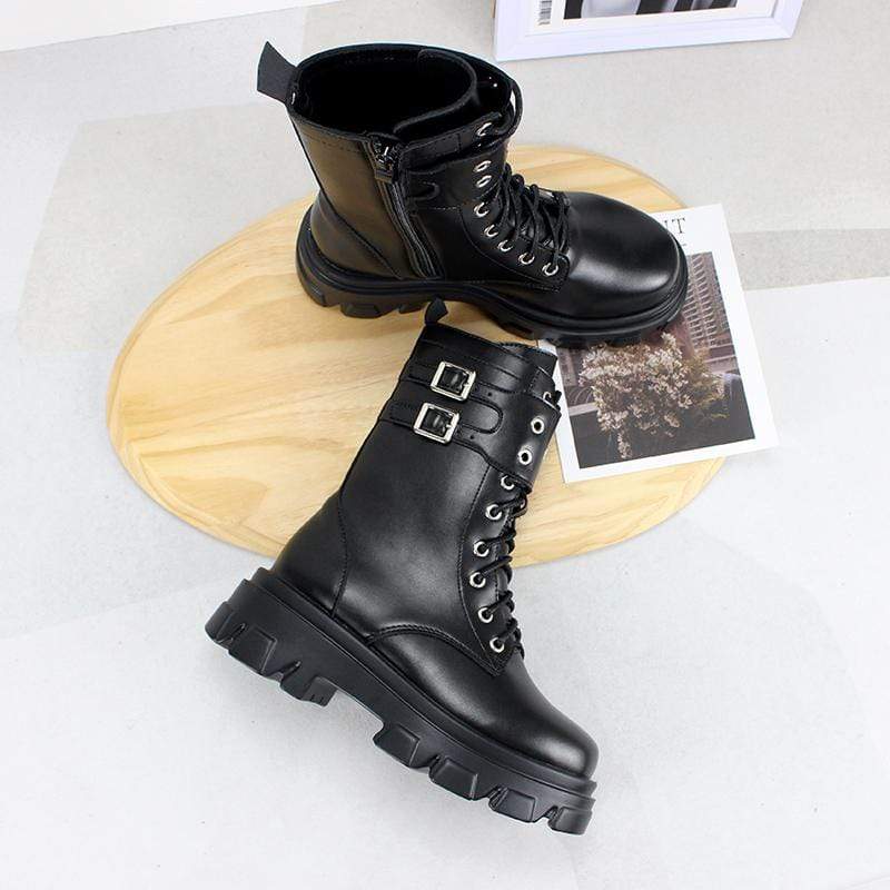 Women's Gothic Punk Zipper Buckles Buskin Boots - Image 5