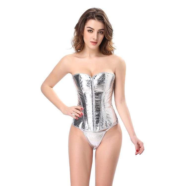 Women's Gothic Pure Color Overbust Corsets Silver - Image 4