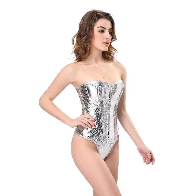 Women's Gothic Pure Color Overbust Corsets Silver - Image 5