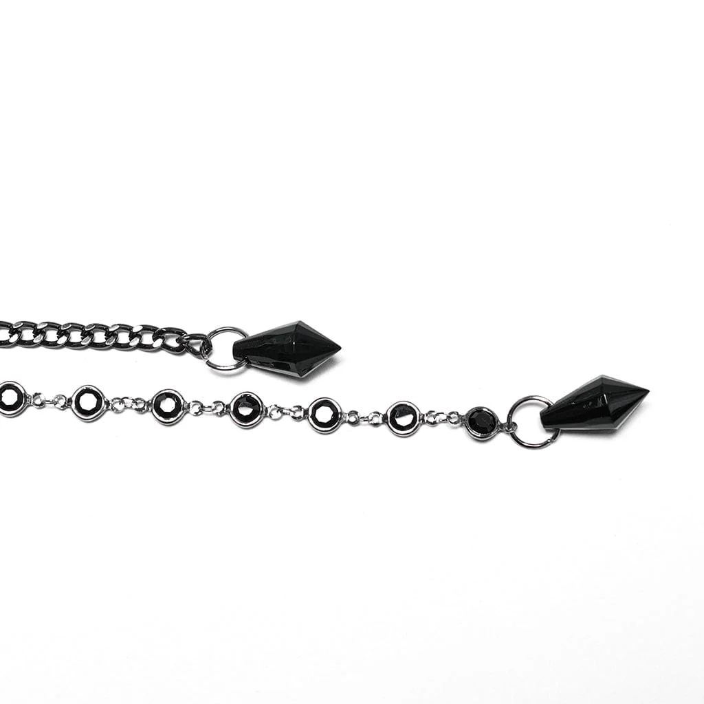 Women's Gothic Rhinestone Skull Crown with Beaded Chain - Image 7