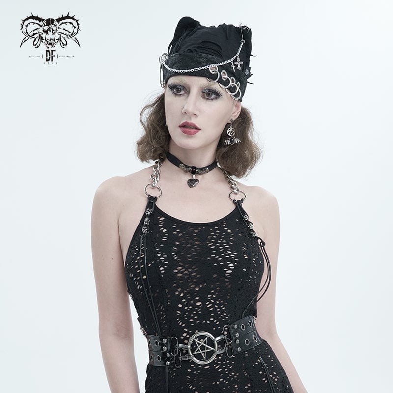 Women's Gothic Ripped Hat with Chain - Image 5