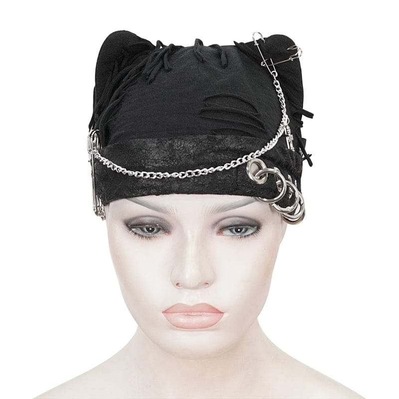 Women's Gothic Ripped Hat with Chain - Image 6
