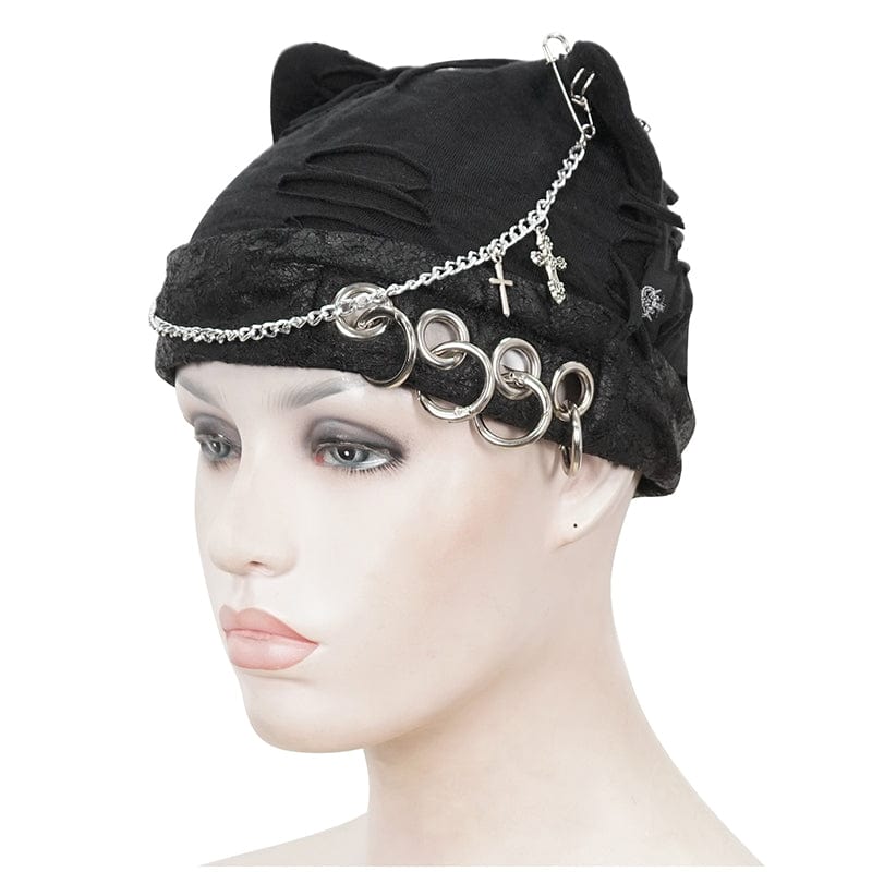 Women's Gothic Ripped Hat with Chain - Image 7