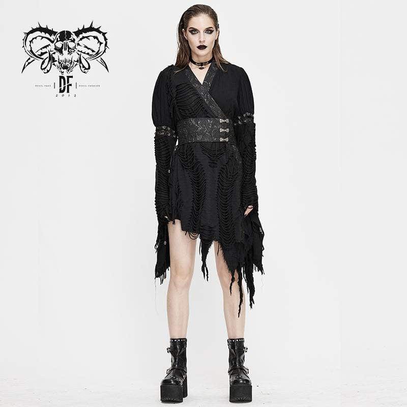 Women's Gothic Ripped kimonos With Chinese Button Belt