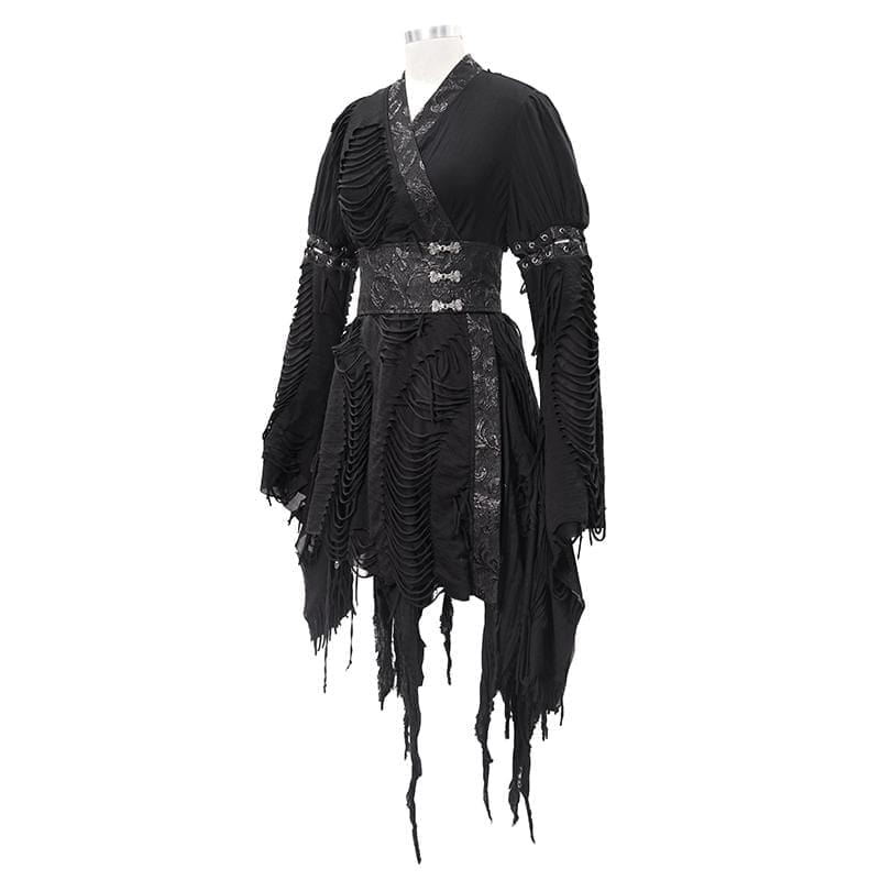 Women's Gothic Ripped kimonos With Chinese Button Belt - Image 5