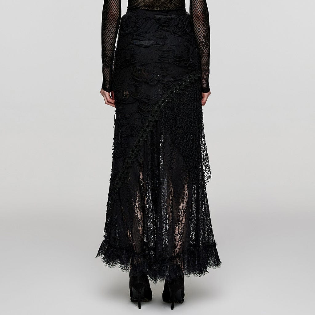 Women's Gothic Ripped Lace Splice Skirt - Image 3